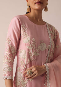 Light Pink Kurta Sharara Set In Chanderi Silk