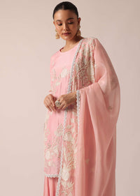 Light Pink Kurta Sharara Set In Chanderi Silk