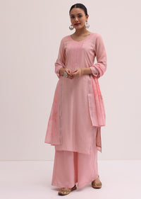 Light Pink Linen Kurta Palazzo Set