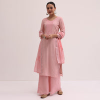 Light Pink Linen Kurta Palazzo Set