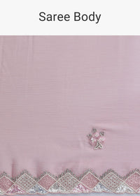 Light Pink Saree With Embroidered Border And Unstitched Blouse