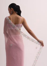 Light Pink Saree With Embroidered Border And Unstitched Blouse