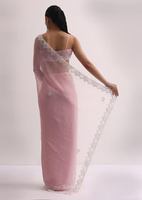 Light Pink Saree With Embroidered Border And Unstitched Blouse