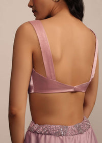 Light Pink Sleeveless Blouse In Organza With V Neckline