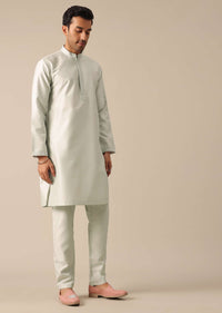 Light Pista Floral Threadwork Jacket And Kurta Set