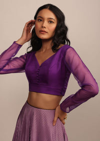 Light Purple Blouse In Organza With V Neckline