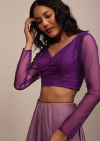 Light Purple Blouse In Organza With V Neckline