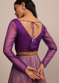 Light Purple Blouse In Organza With V Neckline