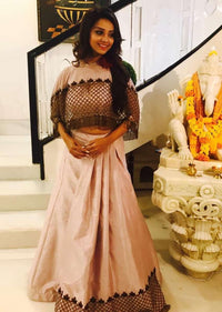 Light purple Raw Silk Top and Skirt with Cut Dana Embellished Net Cape Only on Kalki