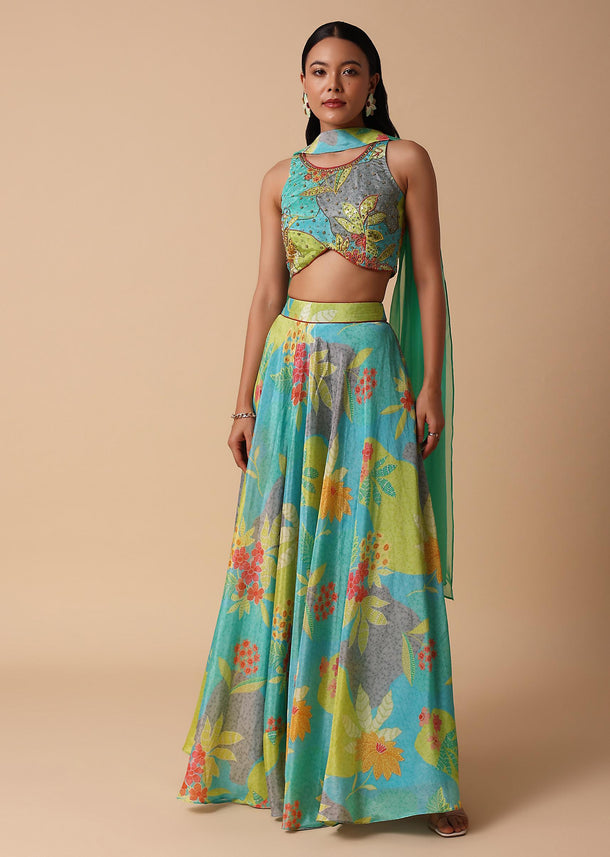 Light Teal Green Printed Lehenga Set