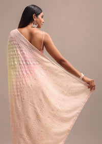 Light Yellow Ombre Chikankari Saree With Unstitched Blouse