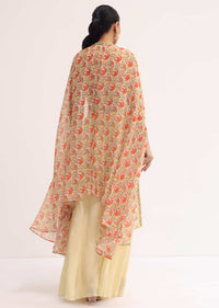 Light Yellow Printed Organza Palazzo Set With Jacket