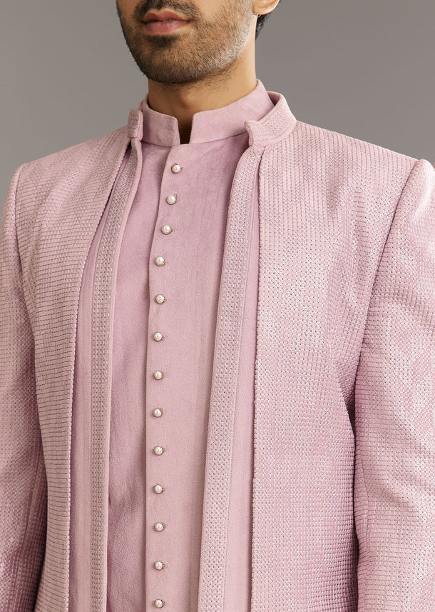 Lilac Indo Western Suit With Self Texture Work