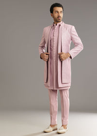 Lilac Indo Western Suit With Self Texture Work