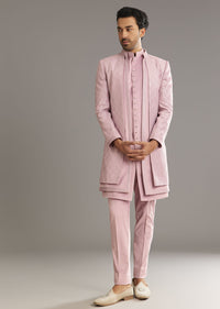 Lilac Indo Western Suit With Self Texture Work
