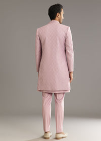 Lilac Indo Western Suit With Self Texture Work