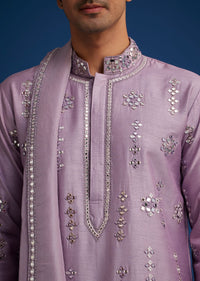 Lilac Kurta Set With Resham Mirror And Zari Embroidery