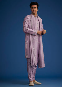 Lilac Kurta Set With Resham Mirror And Zari Embroidery