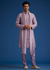 Lilac Kurta Set With Resham Mirror And Zari Embroidery