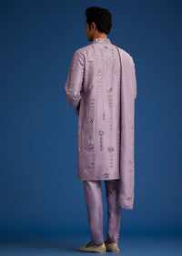 Lilac Kurta Set With Resham Mirror And Zari Embroidery