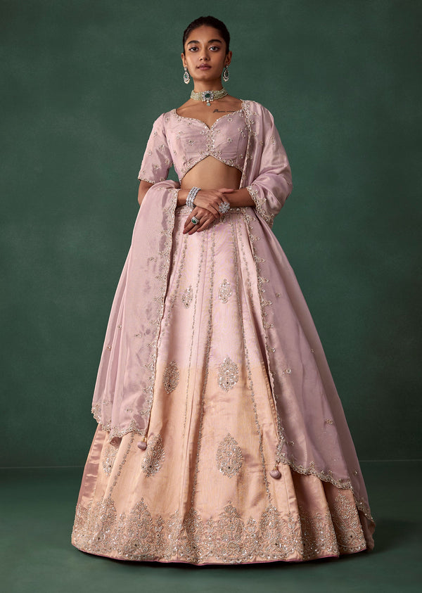 Lilac Shaded Hand Embroidered Bridal Lehenga Set