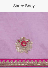 Lilac silk saree with embroidered butti and border only on kalki