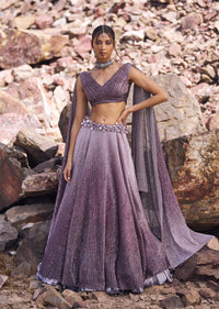 Lilac Crushed Shimmer Lehenga With Blouse And Cape