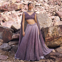 Lilac Crushed Shimmer Lehenga With Blouse And Cape