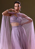 Lilac Embroidered Bustier And Cape With Flared Pant