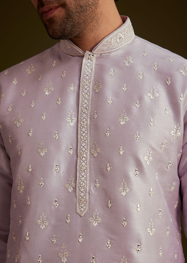 Lilac Embroidered Silk Kurta Set