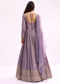 Lilac Embroidered Tissue Anarkali Set