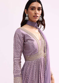 Lilac Embroidered Tissue Anarkali Set