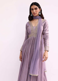 Lilac Embroidered Tissue Anarkali Set