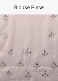 Lilac Grey Glass Tissue Saree In Mirror Abla Embroidery Buttis, Border Has Zari Embroidery Detailing