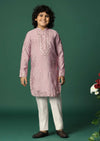 Lilac Kurta Pant With Resham Work For Boys