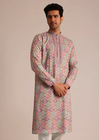 Lilac Printed Silk Kurta Set