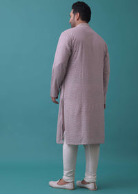 Lilac Purple Textured Kurta Set With In Silk With Embroidery