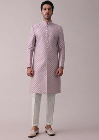 Lilac Purple Embroidered Sherwani Set In Silk