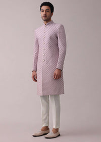 Lilac Purple Embroidered Sherwani Set In Silk