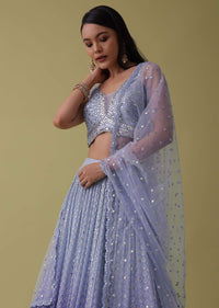 Lilac Purple Lehenga Set In Georgette With Mirror And Thread Embroidery