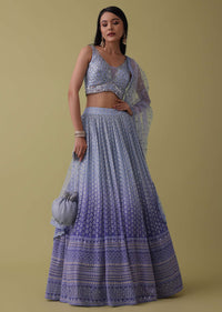 Lilac Purple Lehenga Set In Georgette With Mirror And Thread Embroidery