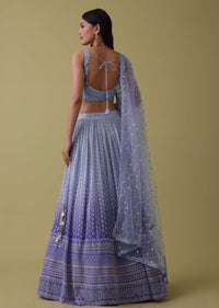 Lilac Purple Lehenga Set In Georgette With Mirror And Thread Embroidery