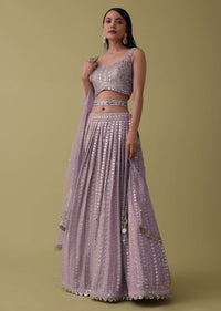 Lilac Purple Lehenga Suit Set In Georgette With Mirror And Thread Work