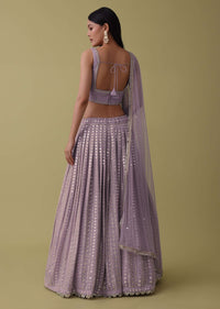 Lilac Purple Lehenga Suit Set In Georgette With Mirror And Thread Work