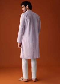 Lilac Purple Lucknowi Kurta And Churidar Set In Cotton