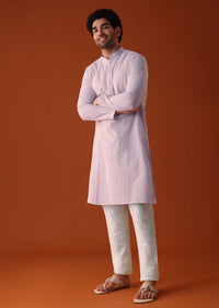 Lilac Purple Lucknowi Kurta And Churidar Set In Cotton