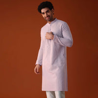Lilac Purple Lucknowi Kurta And Churidar Set In Cotton