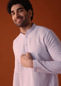 Lilac Purple Lucknowi Kurta And Churidar Set In Cotton