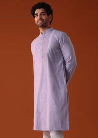 Lilac Purple Pleated Kurta Set In Silk