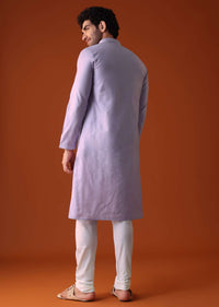 Lilac Purple Pleated Kurta Set In Silk